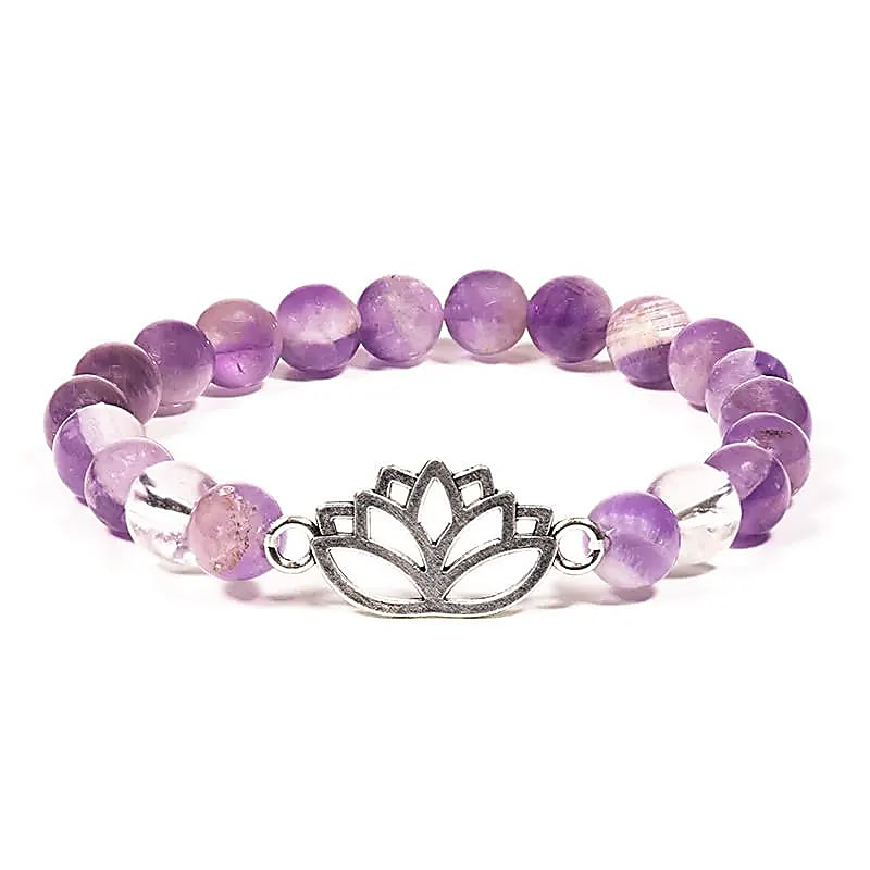 Armband - Chevron Amethyst und klarer Quarz + Lotus