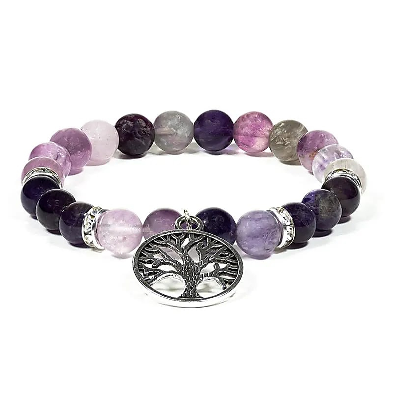 Armband - Fluorit und Amethyst + Baum des Lebens