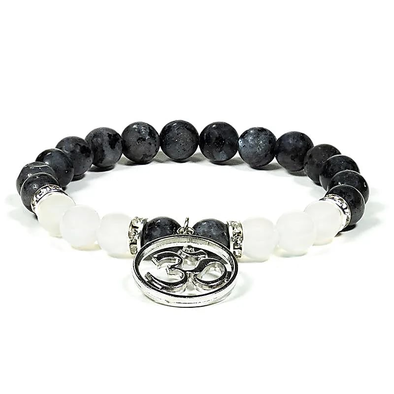 Armband - Labradorit und Weißer Achat + Om