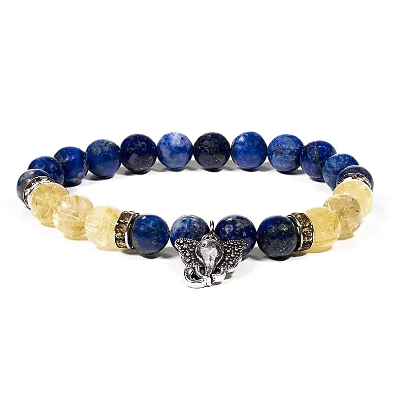 Armband - Lapislazuli und klarer Rutilquarz + Ganesha