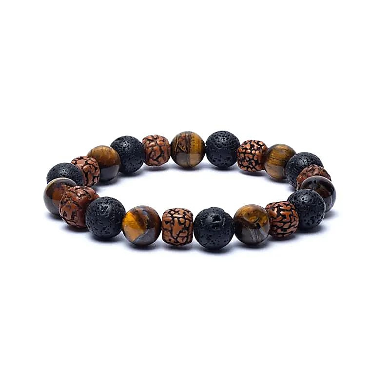 Armband - Rudraksha / Tigerauge / Lavastein