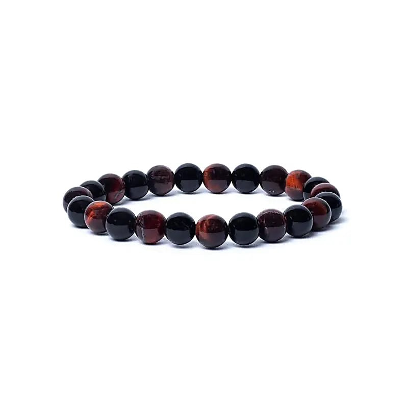 Armband - Schwarzer Onyx und Rotes Tigerauge AA Qualität, 8mm