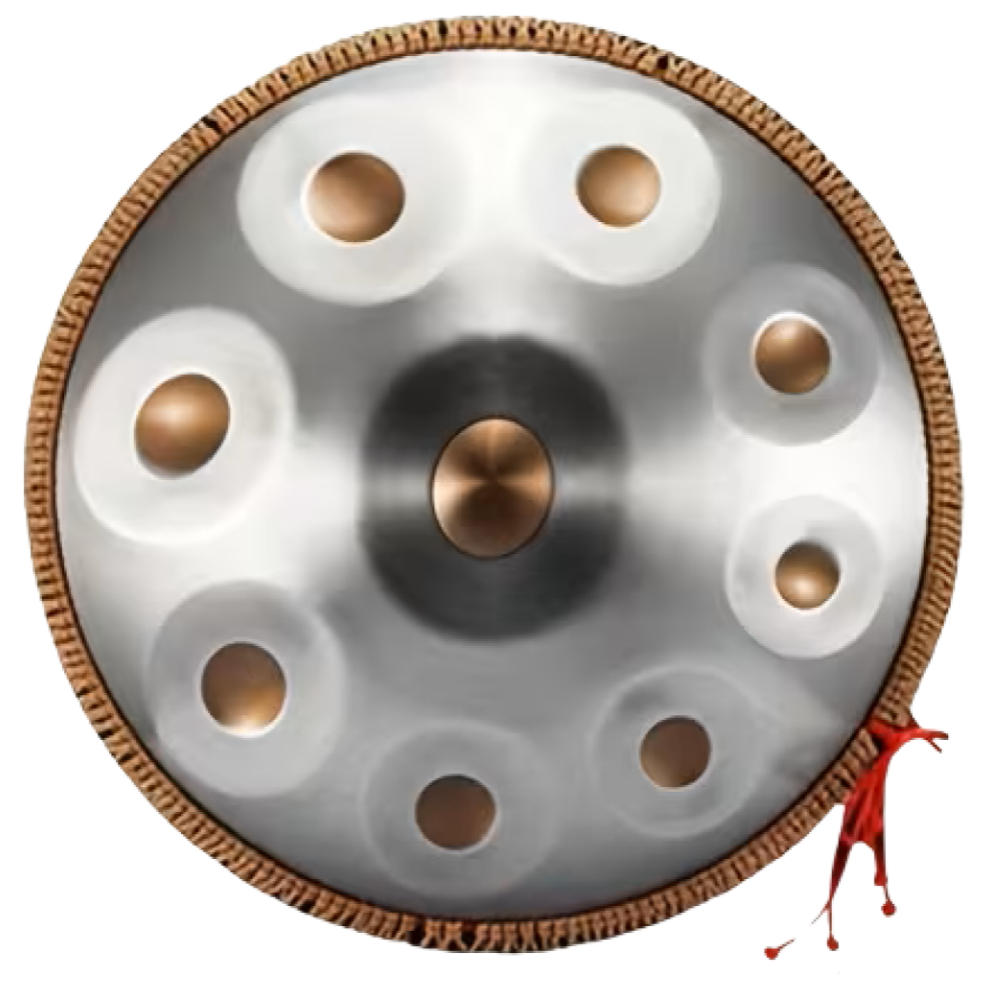 Authentische Handpan D Kurd 440 Hz 9 Töne 56 cm Silber/Goldtöne