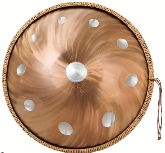 Authentische Handpan D Kurd Moll 440hz 10 Töne 56 cm Gold/Silber