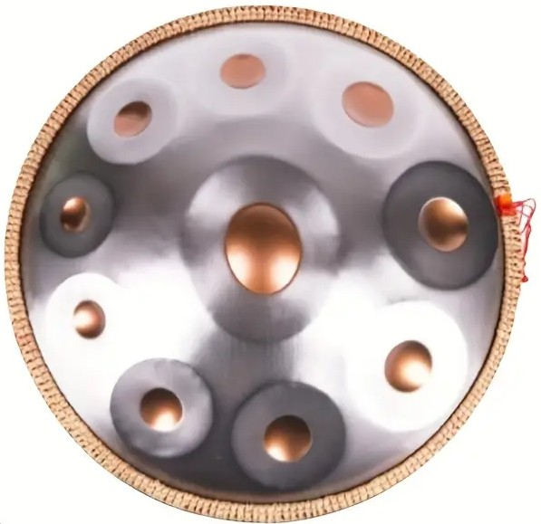 Authentisches Handpan D-Moll 440 Hz 10 Töne 56 cm Silber