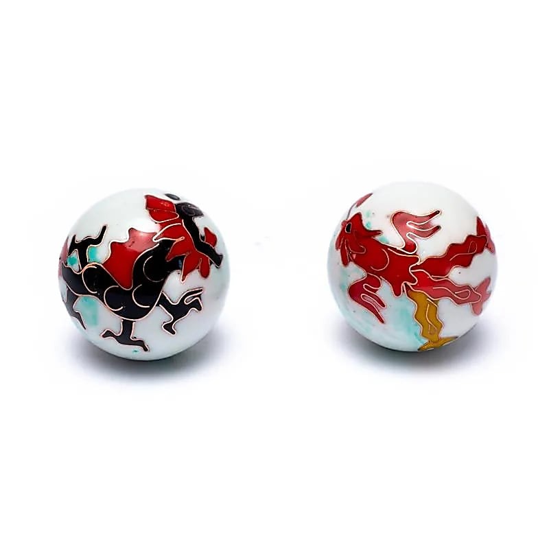 Baoding Bälle - Chinesische Meditationskugeln Drache und Phoenix, weiß - 3,5cm