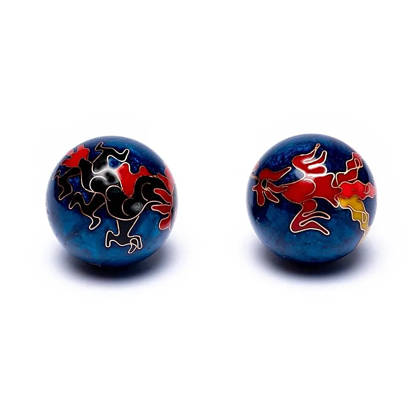 Baoding Bälle - Chinesische Meditationskugeln Drache und Phönix, dunkelblau - 3,5cm
