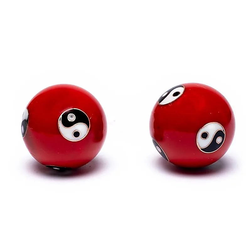 Baoding Bälle - Chinesische Meditationskugeln - Yin Yang Tai Chi Rot - 3,5cm