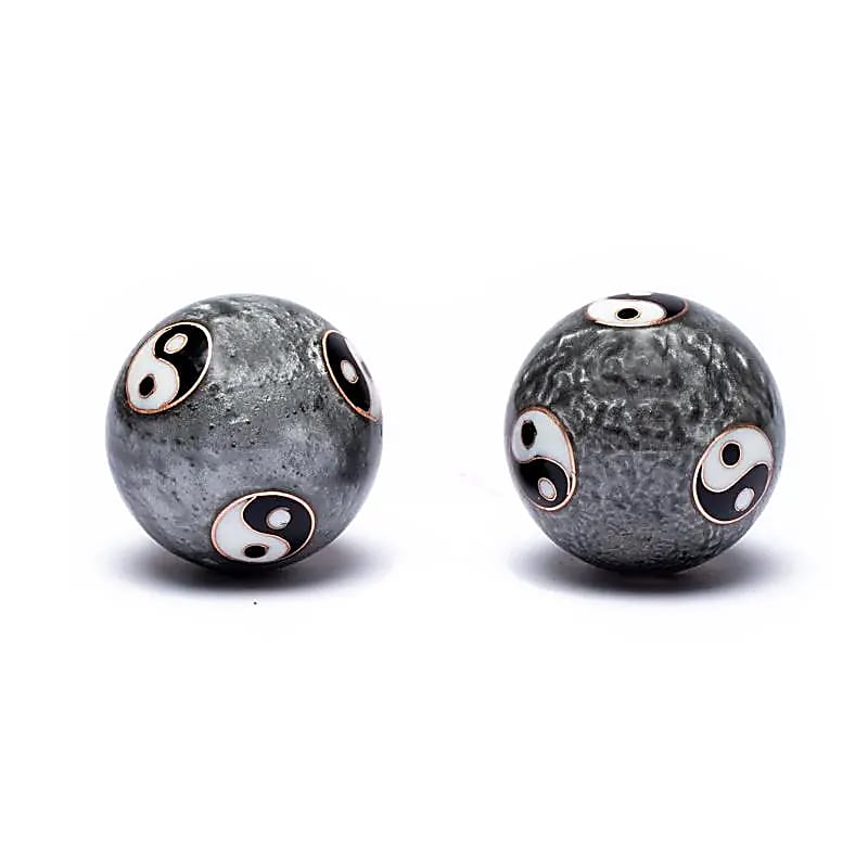 Baoding Kugeln - Chinesische Meditationskugeln - Yin Yang Tai Chi Grau - 3,5cm