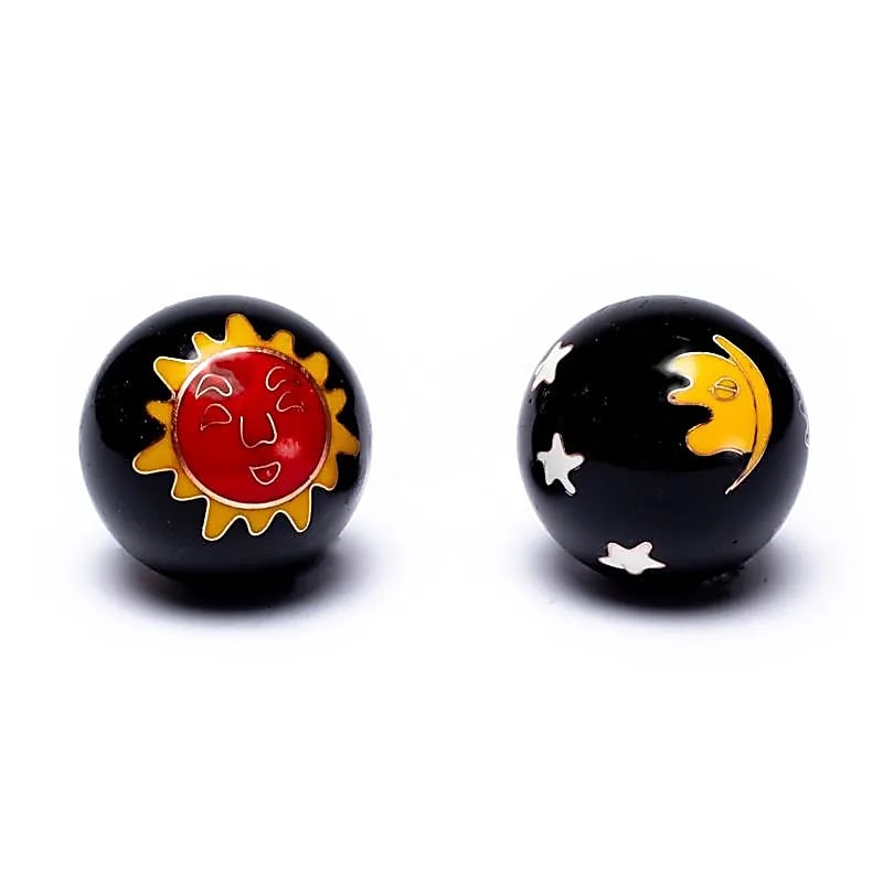 Chinesische Meditationskugeln (Baoding Bälle) Sonne & Mond schwarz - 3,5cm