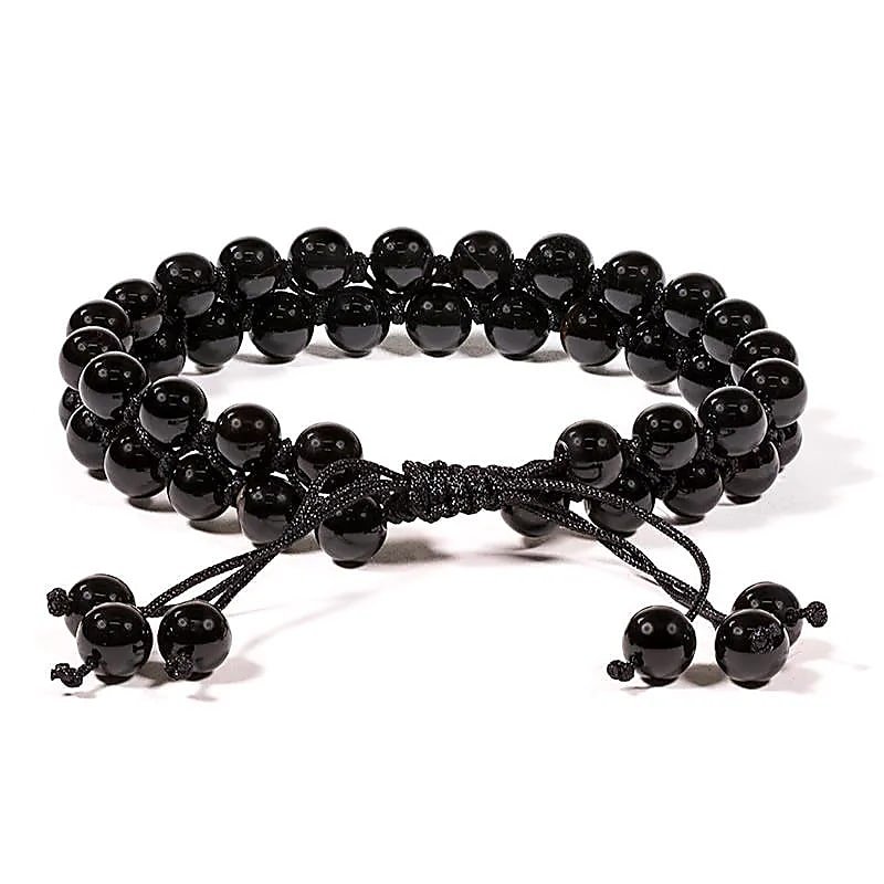 Doppelreihiges, verstellbares Armband Schwarzer Achat