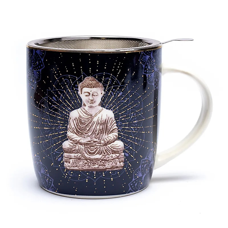 Keramiktasse mit Sieb - Buddha (blau), 400 ml