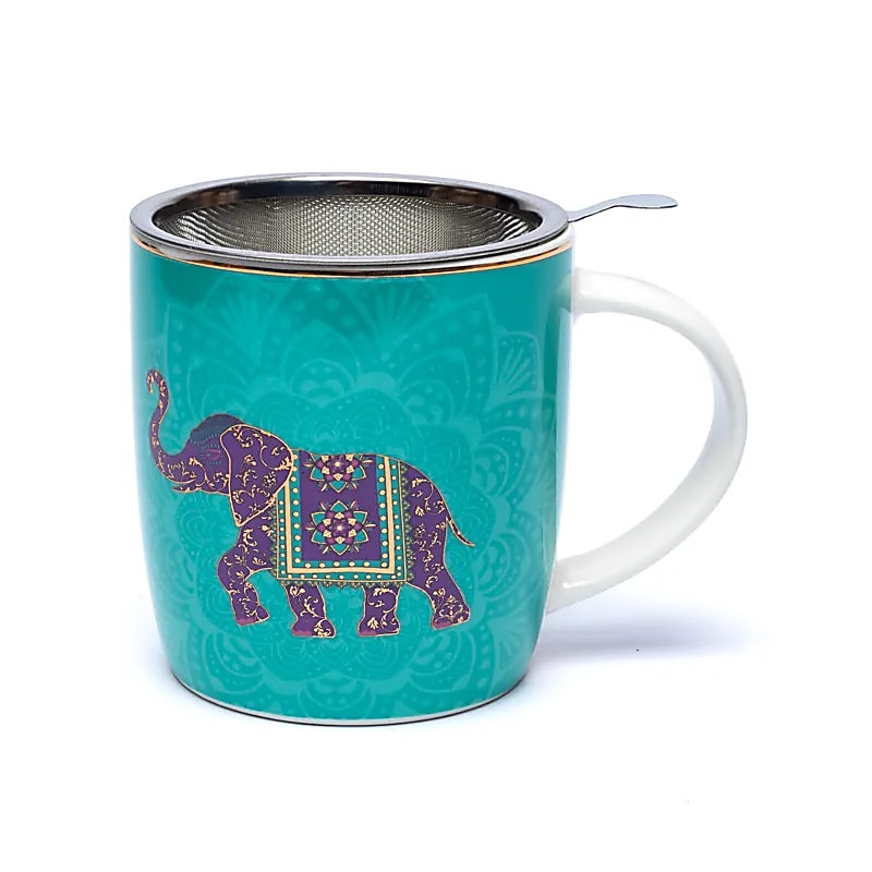 Keramiktasse mit Sieb - Indischer Elefant, 400 ml