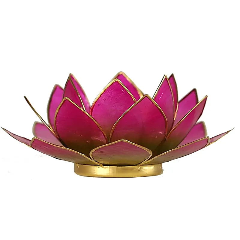 Lotus Kerzenhalter aus Capiz-Muscheln - grün-rosa, goldener Rand