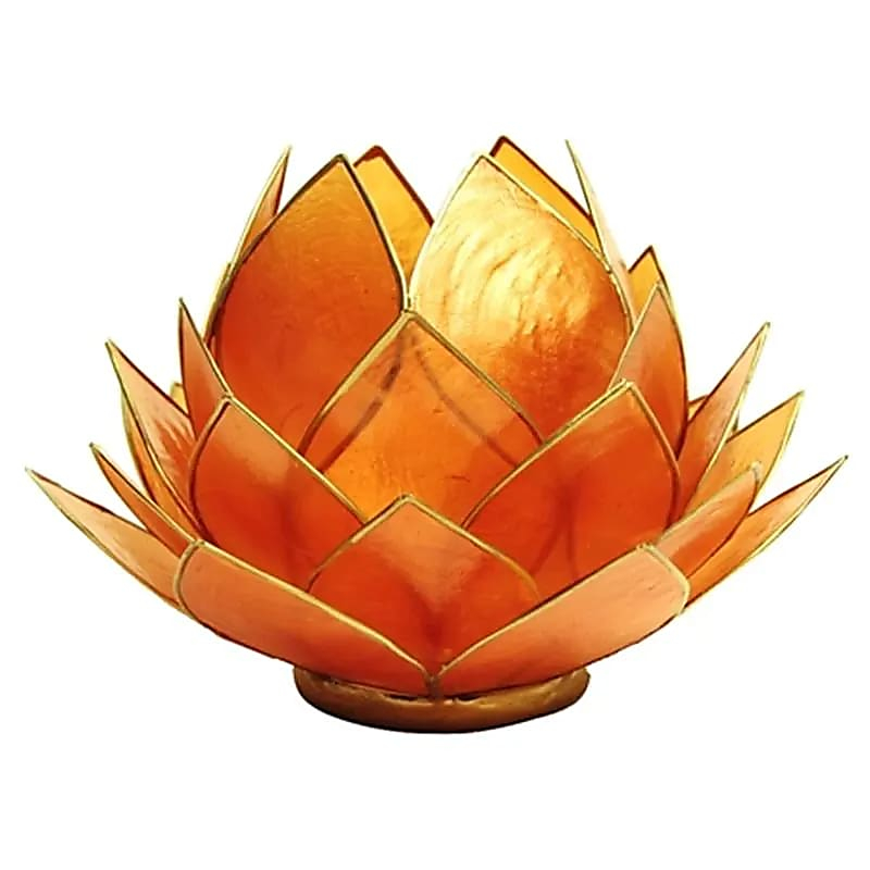 Lotus-Kerzenhalter aus Capiz-Muscheln - orange, groß, mit goldenem Rand