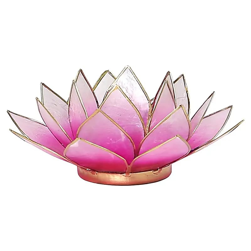 Lotus-Kerzenhalter aus Capiz-Muscheln - rosa, goldener Rand