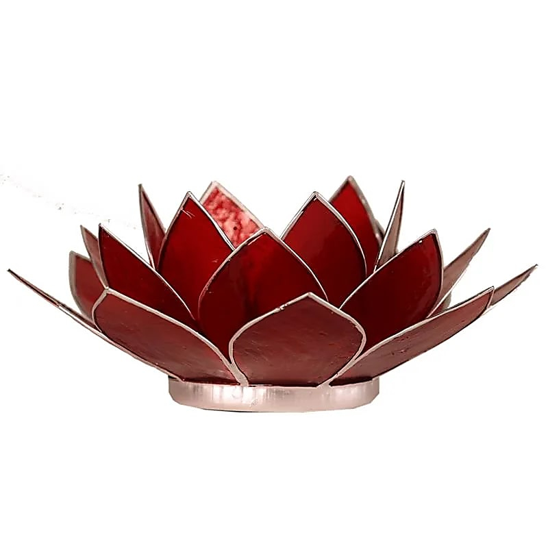 Lotus-Teelichthalter aus Capiz-Muscheln - Chakra 1 (rot), Silberrand