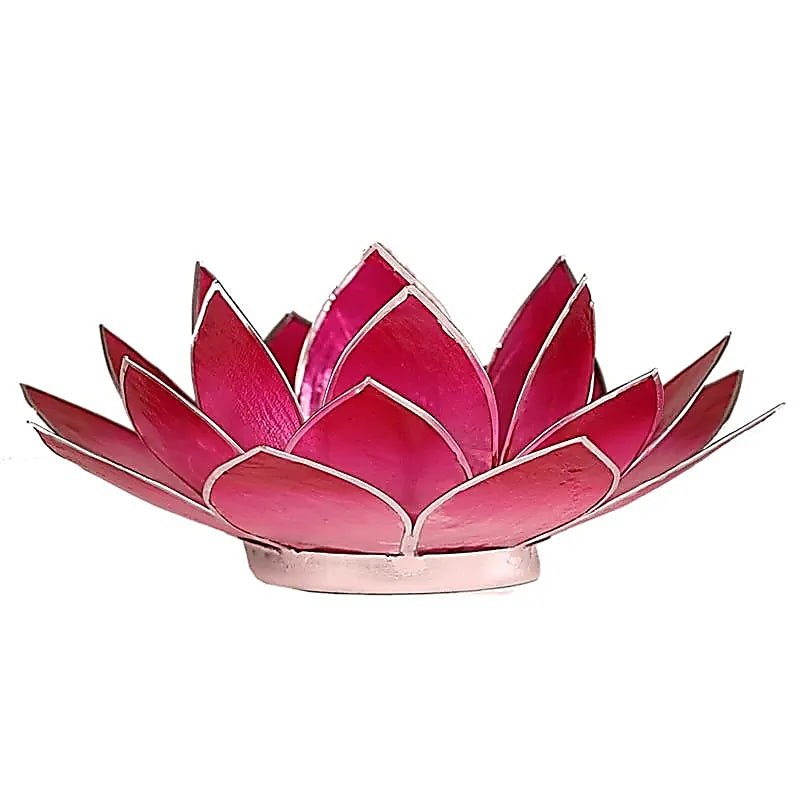 Lotus-Teelichthalter aus Capiz-Muscheln - rosa, silberner Rand
