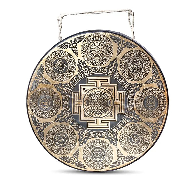 Nepalesischer Gong 7 Chakren 60 cm - gravierte Meditationsgong (9,5 kg)
