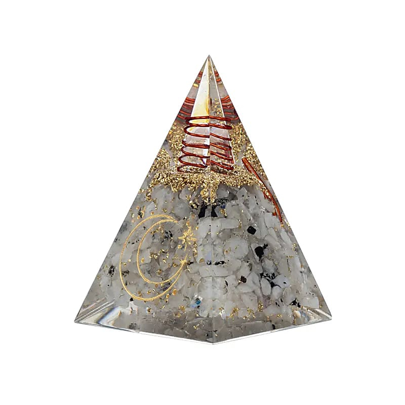 Orgonit-Pyramide – Mondstein mit Mond-Symbol