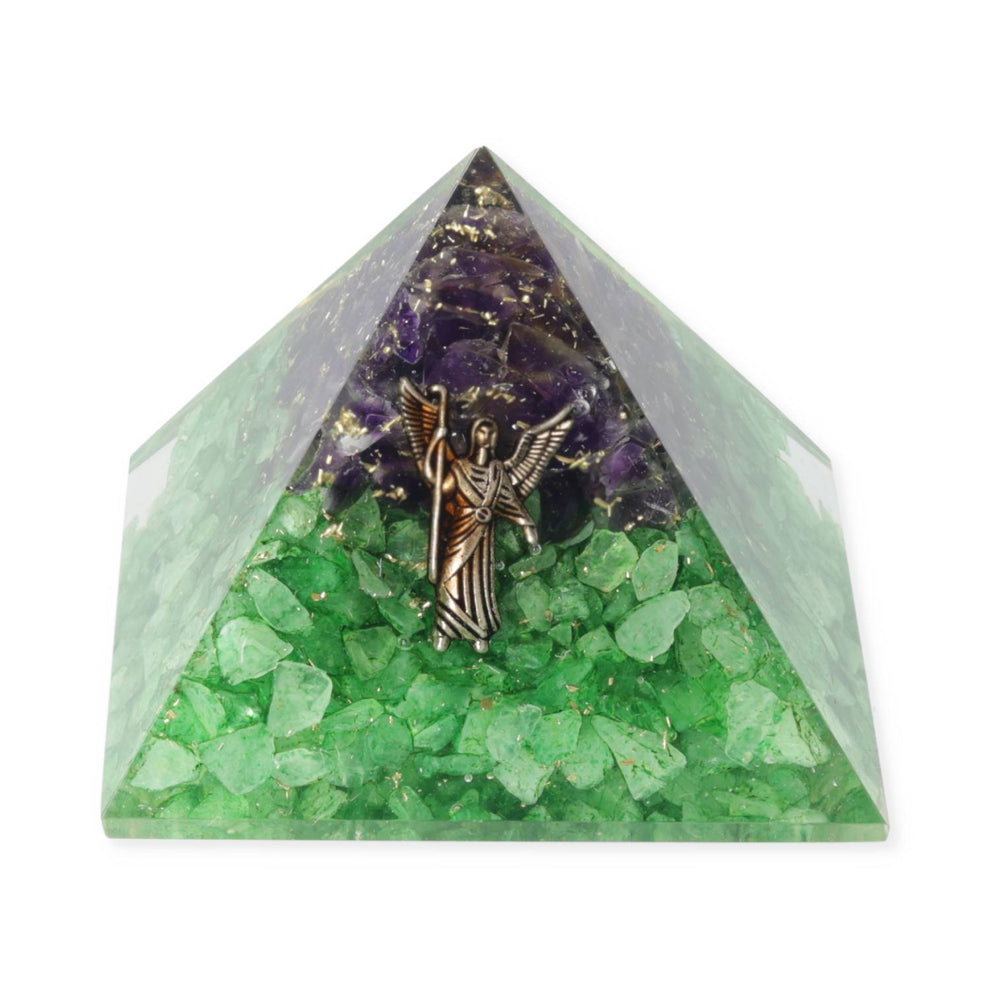 Orgonit-Pyramide – Peridot und Amethyst mit Erzengel Raphael