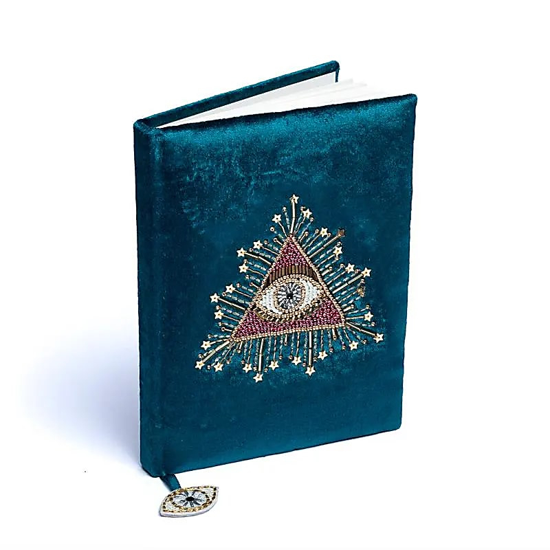 Samt Notizbuch - Petroleumfarben mit Tarot-Auge (20 × 15 cm)