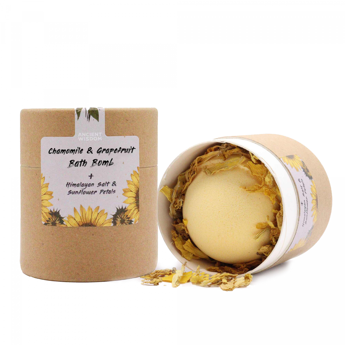 Sprudelnde Bombe Lavendel und Grapefruit, Himalaya-Salz, Sonnenblumenblüten