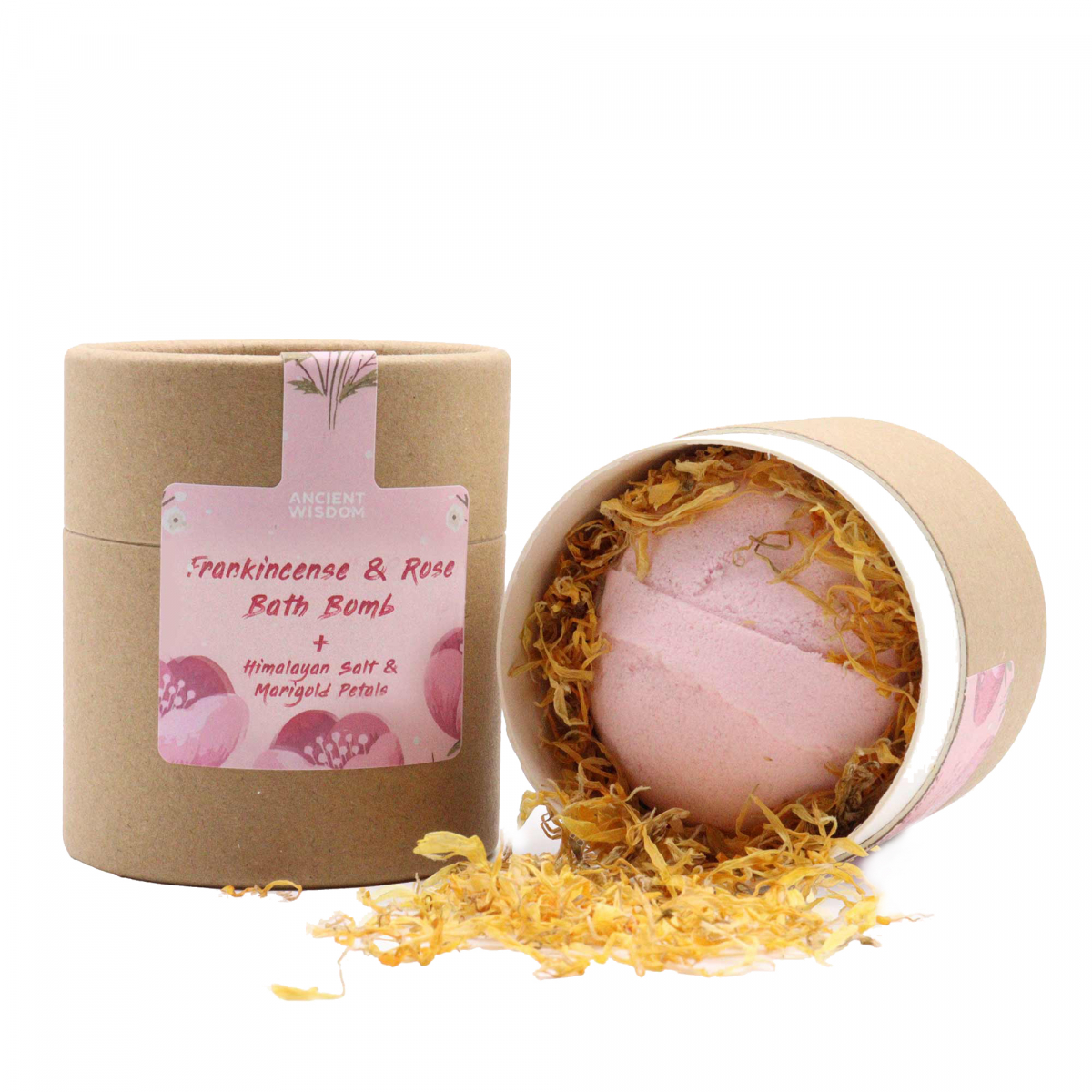 Sprudelnde Bombe Weihrauch und Rose, Himalaya Salz, Ringelblumenblüten