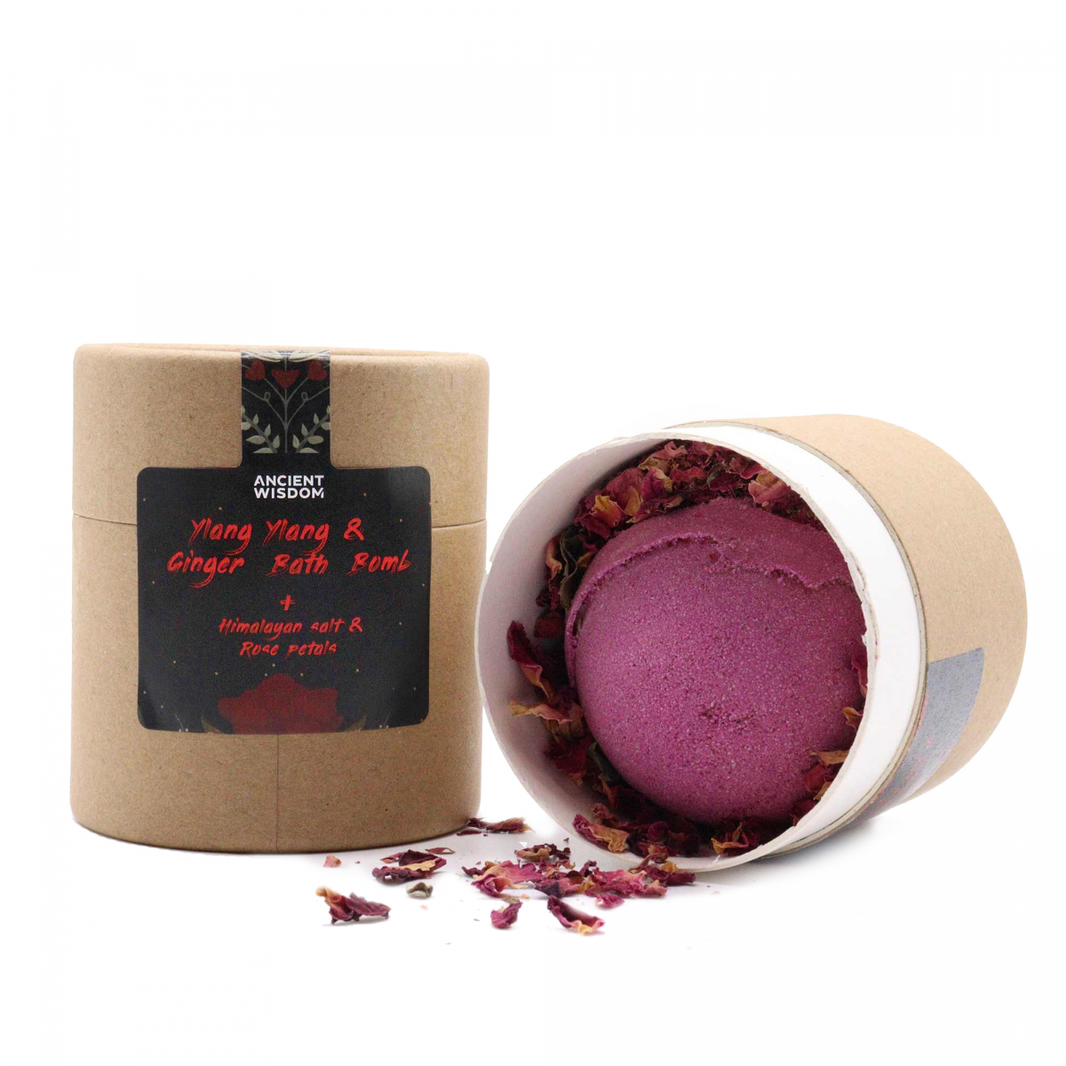 Sprudelnde Bombe Ylang Ylang und Ingwer, Himalaya Salz, Rosenblätter